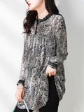Retro Loose Long Sleeve Black Floral Print Shirt for Women