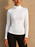 Women Mulberry Silk Slim Fit Turtleneck Long Sleeve Stretch Shirt