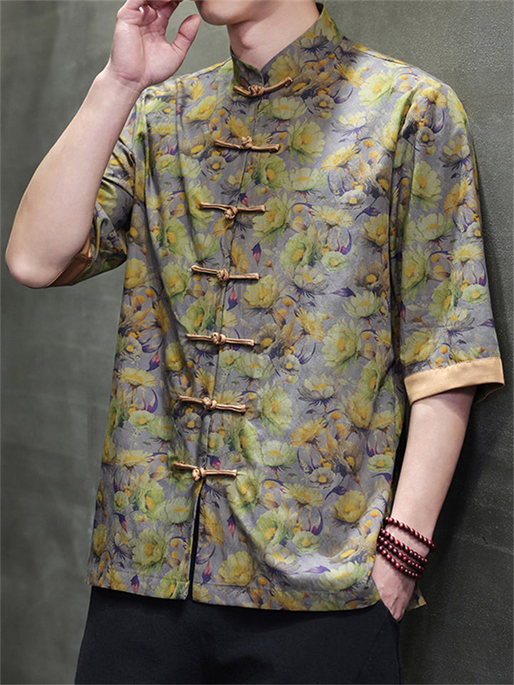 Men's Retro Chinese Style Print Tang Suit Half Sleeve Shirts