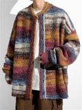 Men's Autumn Contrast Color Lazy Style Loose Cardigan Sweater
