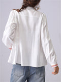 Women's French Style Embroidery Lapel Long Sleeve Shirt