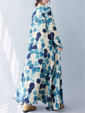 Women's Round Neck Blue Polka Dots Casual Maxi Dress