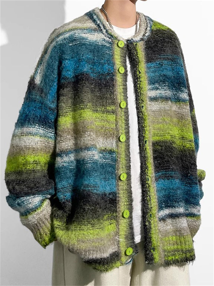 Men's Autumn Contrast Color Lazy Style Loose Cardigan Sweater