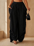 Womens Baggy Wide Leg Ruched Drawstring Cargo Pants