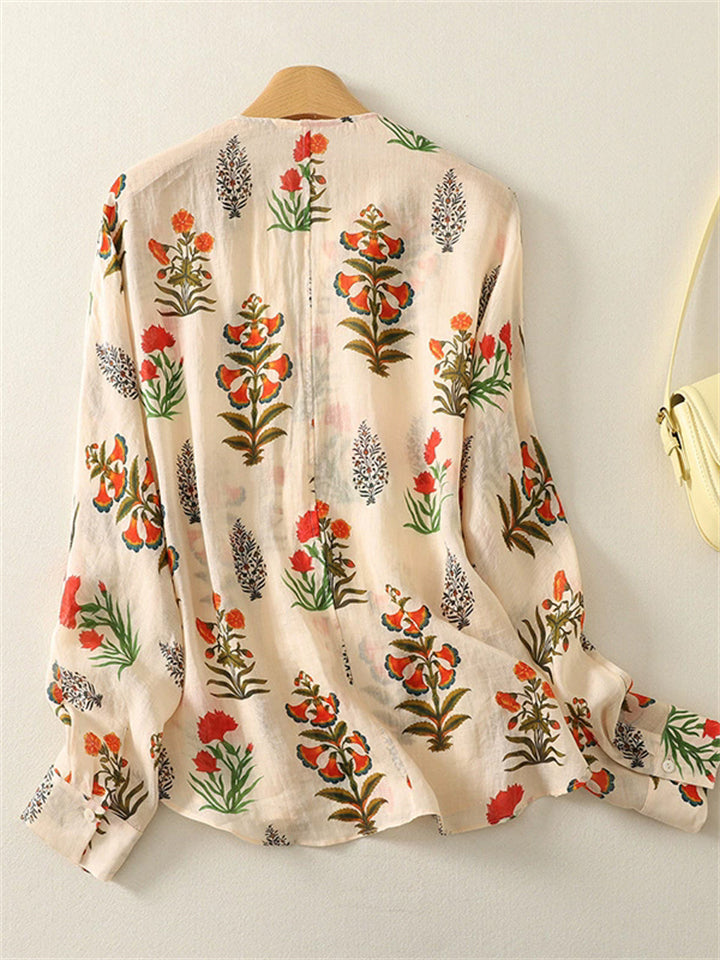 Women's Summer Printed Holiday Style Long Sleeve V Neck Shirts