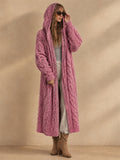 Women Cable Knit Hooded Cardigan Long Open Front Sweater Coat