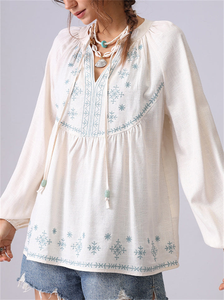 Women's Snowflake Embroidery Long Sleeve Shirts