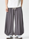 Men's Japanese Style Cotton Linen Solid Color Loose Bloomers Pants