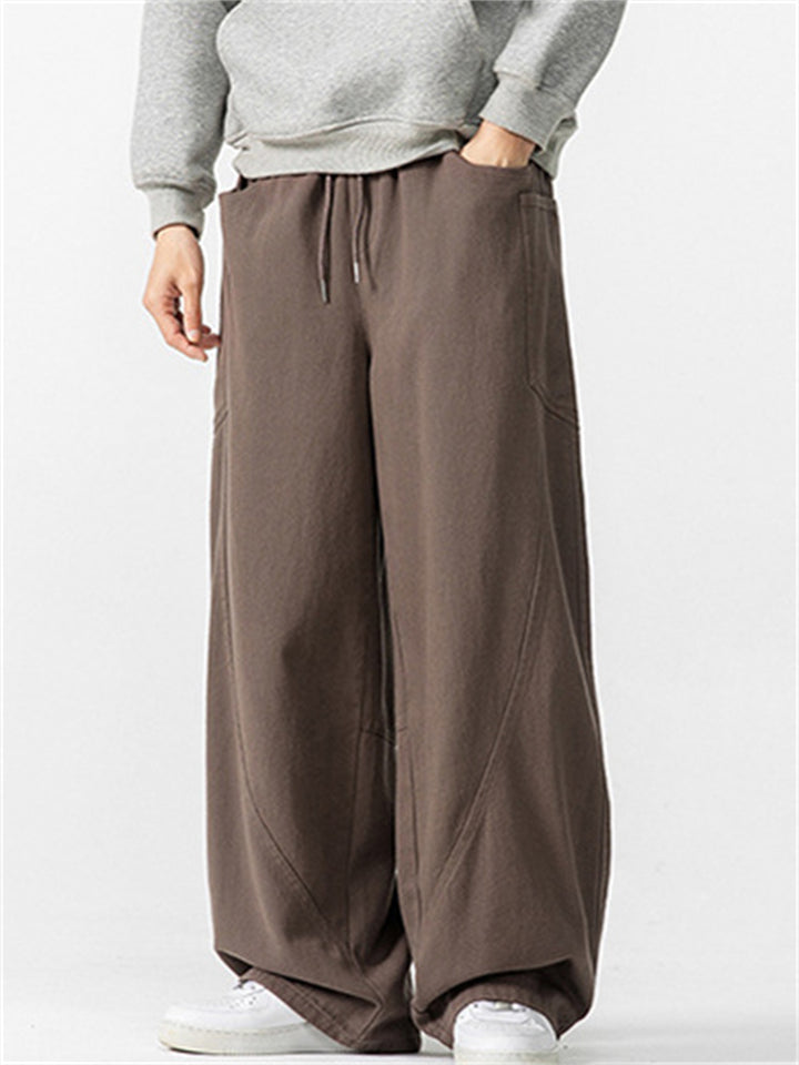 Retro Men's Comfy Japanese Style Elastic Waist Drawstring Loose Pants