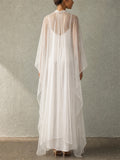 Womens White Sheer Cape Overlay Two Piece Maxi Dress Set
