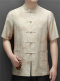 Men's Chinese-style Stand Collar Short Sleeve Pockets TangSuit Shirt