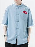 Chinese Style Embroidery Frog Button Half Sleeve Shirts