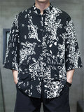 Men's Summer Trendy Chinese Style Printed Button Up TangSuit Shirt