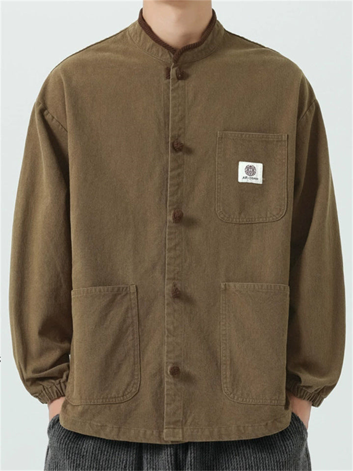 Men's Chinese Style Contrast Collar Cotton Frog Button Tang Suit Chore Jackets