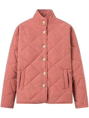 Women's Retro Solid Color Casual Argyle Check Stand Collar Coat