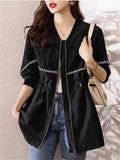 Women's Black Long Sleeve Texture Cinch-Waist Jacket