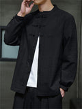 Men Chinese Style Linen Cotton Stand Collar Long Sleeve Shirts