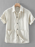 Men's Summer Casual Ramie Cotton Solid Color Lapel Shirts