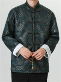 Men's Chinese Style Wave Pattern Print Stand Collar Button-Up TangSuit Jackets