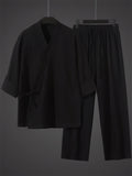 Men's Casual Solid Color 3/4 Sleeve Lace Up Half Sleeve Outfits