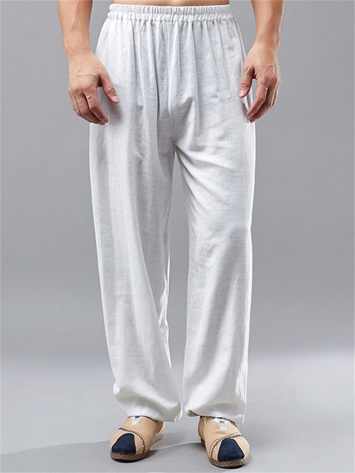 Chinese Style Ramie Loose Elastic Waist Kung Fu Pant for Men