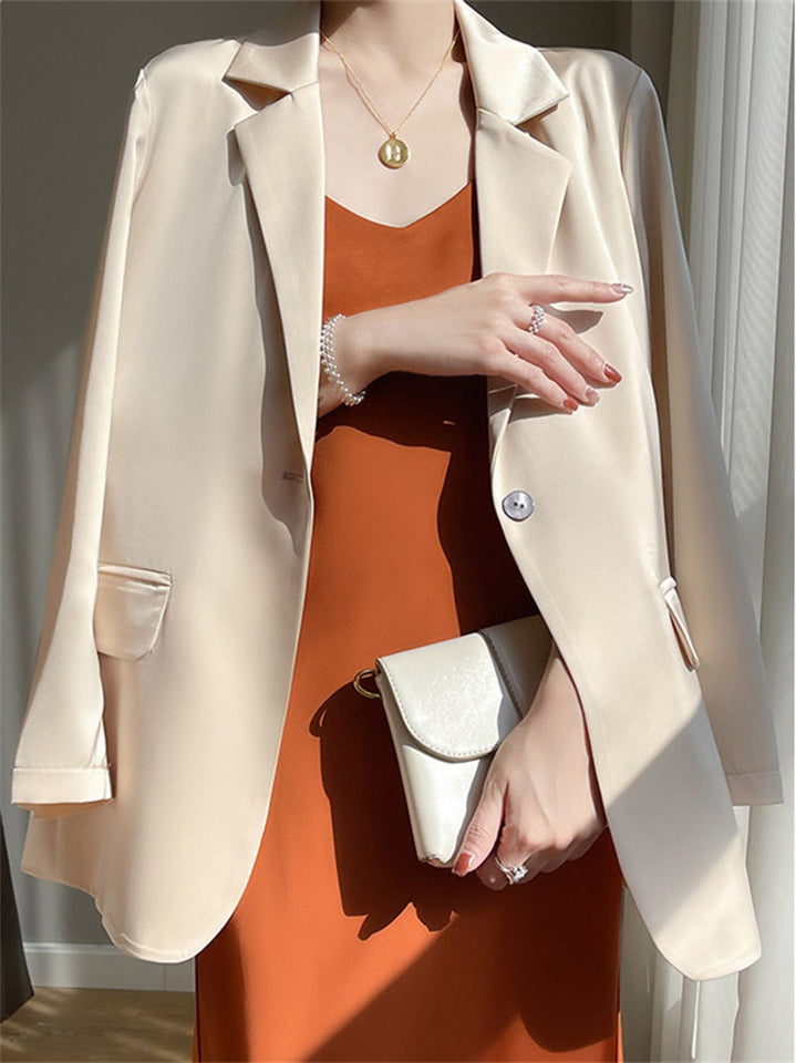 Women's Drape Satin Solid Color Long Sleeve Suit Jacket