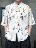 Men's Summer Retro Chinese Style Print Frog Button Half Sleeve Shirts