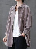 Retro Corduroy Pattern Long Sleeve Lapel Shirts for Women