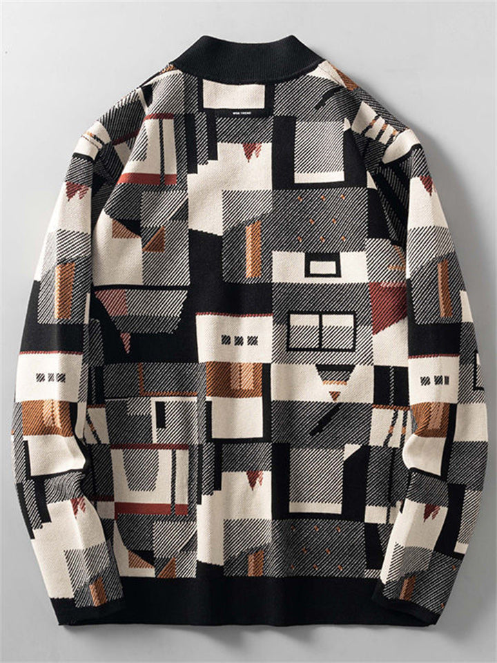 Plus Size Men's Geometric Painting Jacquard Cardigan Jacket