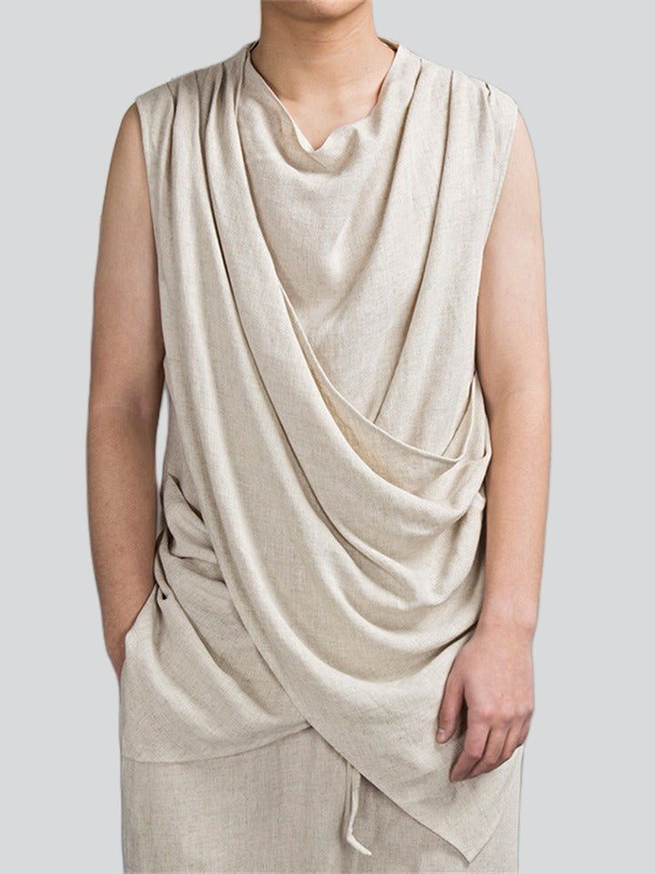 Men's Buddhism Plain Linen Summer Sleeveless Shirt