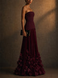 Women 3D Floral Strapless Corset Pleated Maxi Dress