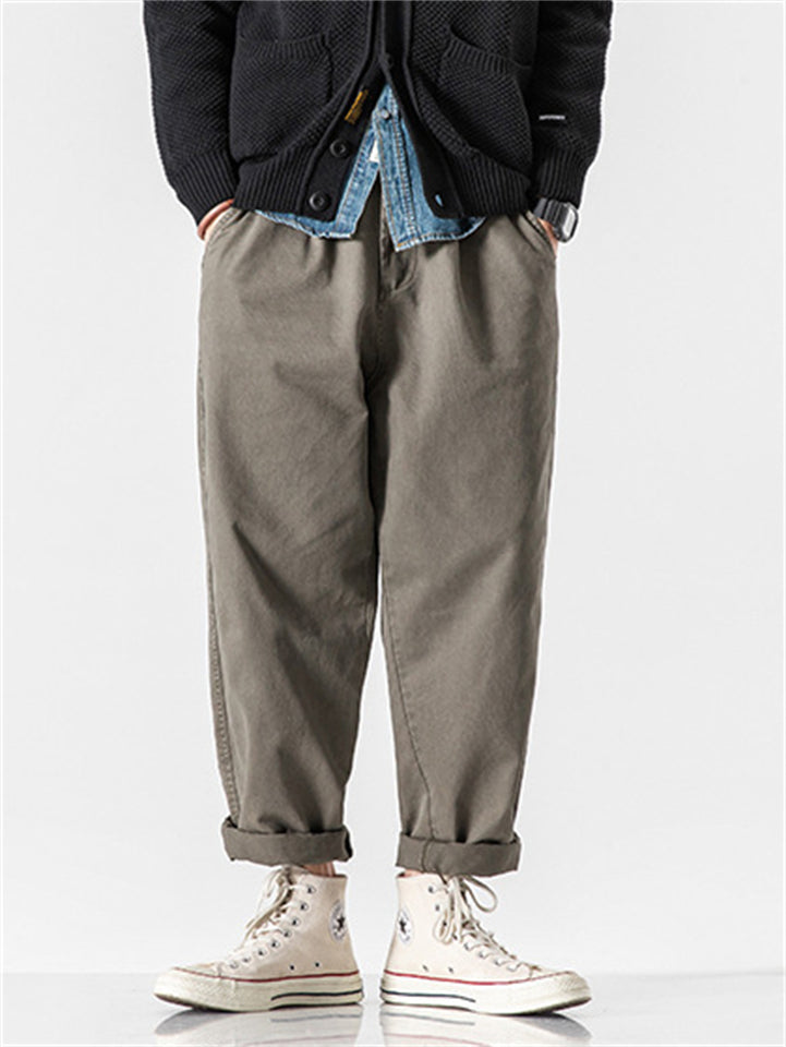 Men's Korean Style Simple Casual Solid Color Straight Leg Cargo Pants