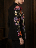 Women's Stylish 3D Floral Crochet Embroidered Black Blazer
