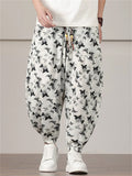 Men's Summer Chinese Style Butterfly Print Loose Fit Harem Pants