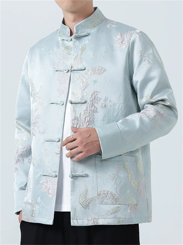 Men's Retro Chinese Style Floral Crane Jacquard Tangsuit Jackets