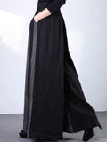 Women's Mid-Rise Stripe Elastic Waist Contrasting Wide Leg Pants