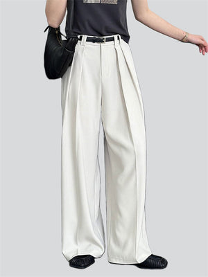 Pleated Simple Loose Fit Straight-Leg Suit Trousers for Ladies