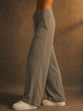 Womens Comfy High Waisted Drawstring Pockets Wide Leg Pants