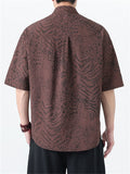 Men's Chinese Style Jacquard Loose Stand Collar Summer Short Sleeve Shirts
