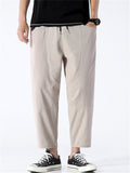Men's Japanese Style Solid Color Pockets Cropped Pants