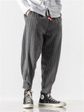 Men's Stylish Striped Drawstring Thickened Woolen Casual Pants