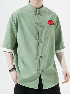 Chinese Style Embroidery Frog Button Half Sleeve Shirts