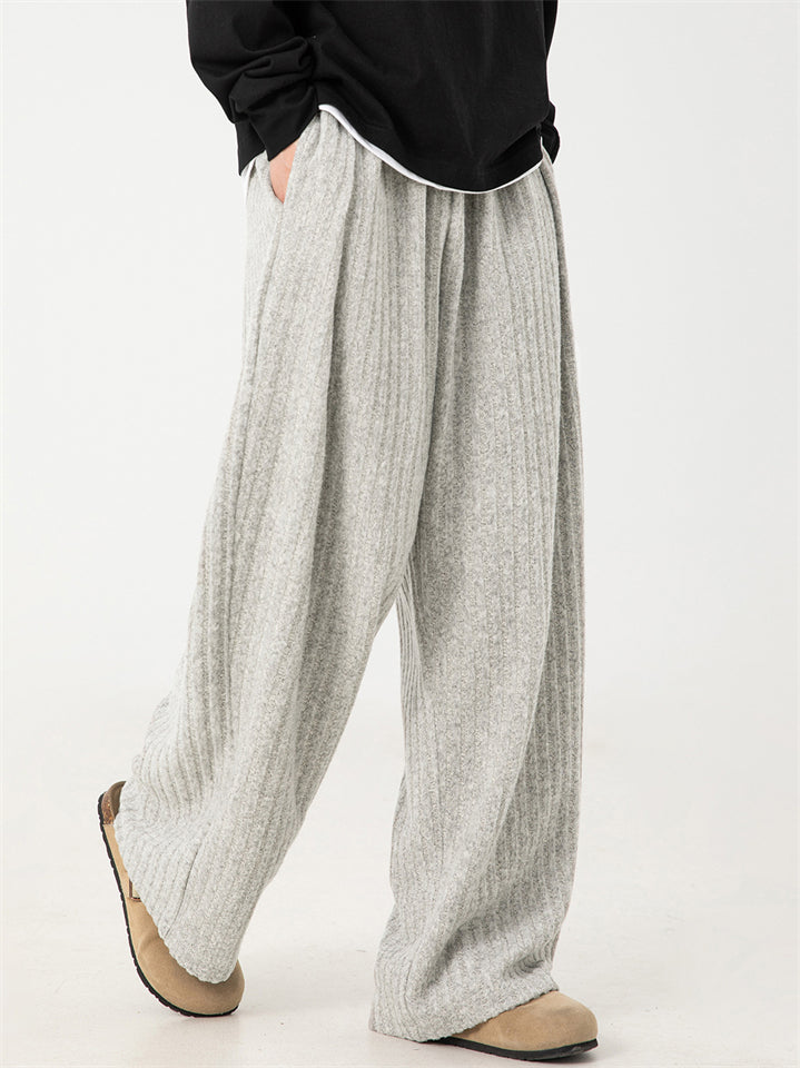 Men's Comfy Fleece Solid Color Striped Drape Wide Leg Pants