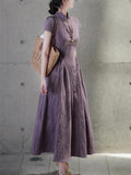 Women's Chinese Style Retro Solid Color Stand Collar Dress