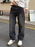 Men's American Style Vintage Jacquard Regular Fit Straight Leg Jeans