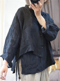 Retro Loose Linen Stand Collar Asymmetric Textured Shirt for Women