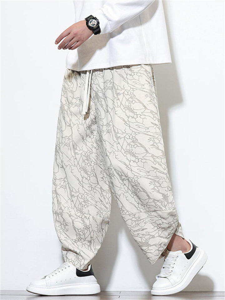 Women's Autumn Casual Texture Printed Wide Leg Carrot Cropped Pants