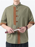 Men's Summer Contrast Color Linen Short Sleeve Shirts