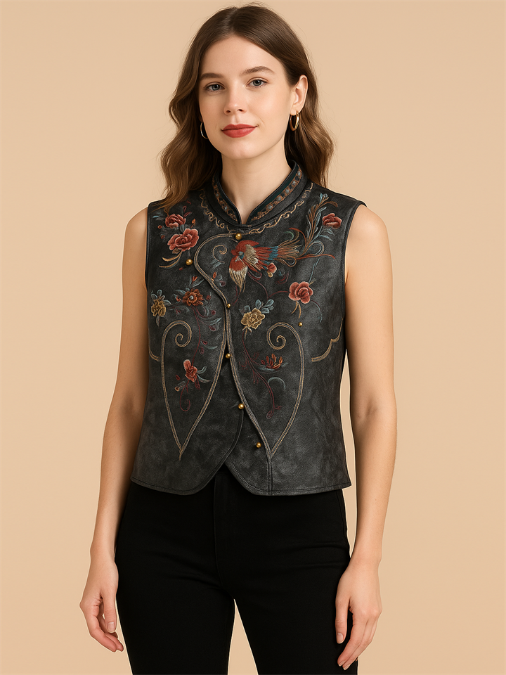 Women's Ethnic Style Retro Phoenix Embroidered Round Neck Vest
