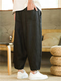 Men's Summer Vintage Casual Linen Drawstring Wide Leg Cropped Pants